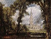 John Constable, View of Salisbury Cathedral Grounds from the Bishop's House